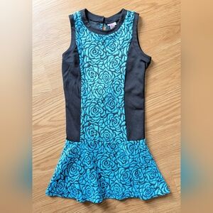 Justice Teal Rose Print Fit & Flare Dress, Size 12